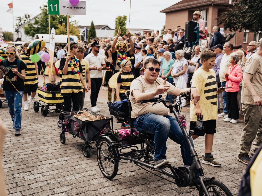 Fußgruppe in Bienenkostümen beim Festumzug